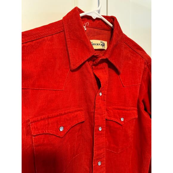 25. Vintage Roebucks corduroy shirt; red; pearl snaps - Picture 1 of 5
